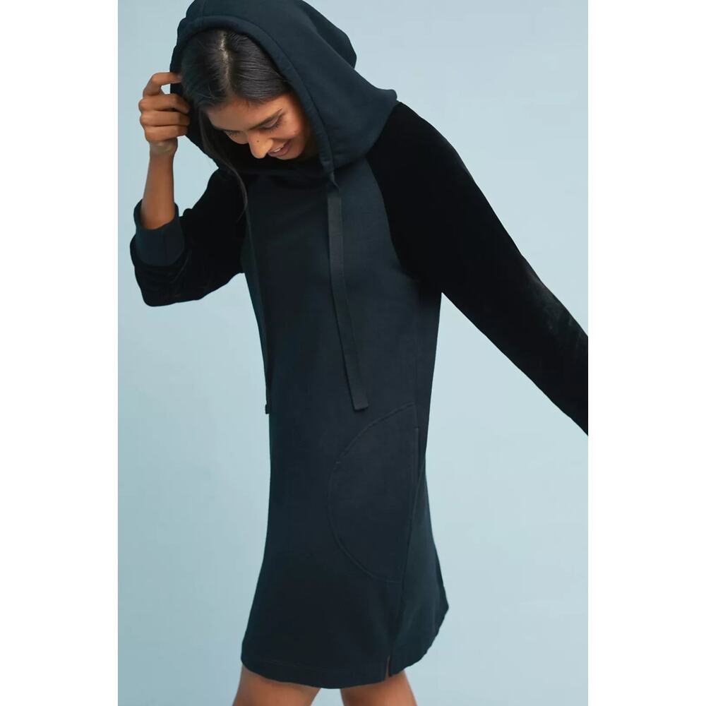Anthropologie Velvet by Graham & Spencer Velour Mini Hoodie Adisa Dress Sz L - Picture 3 of 11